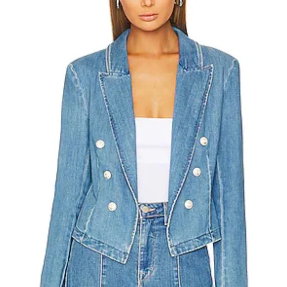 L'AGENCE Light Blue Double-Breasted Denim Jacket - Picture 5 of 6